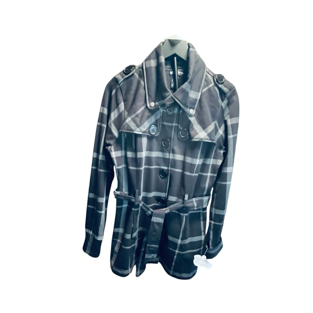 Jacket Double Breast Trench Coat Black-Gray Check Juniors Large Y2K SelfEsteem